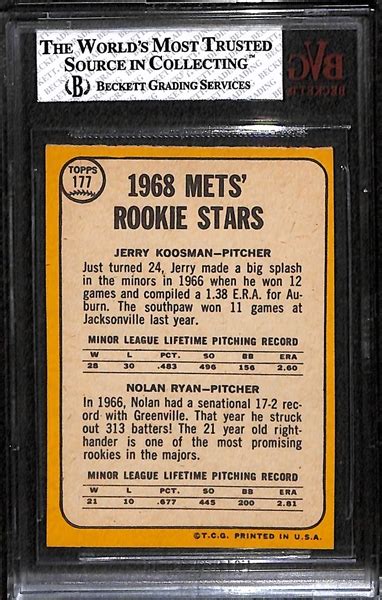 1968 topps #177 mets rookie stars (jerry koosman / nolan ryan) rc. Lot Detail - 1968 Topps Nolan Ryan Rookie Card - BVG 6