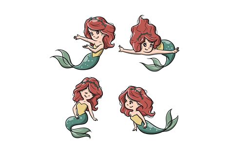 Cute Mermaid Cartoon Vector Characters Graphic By Headree · Creative