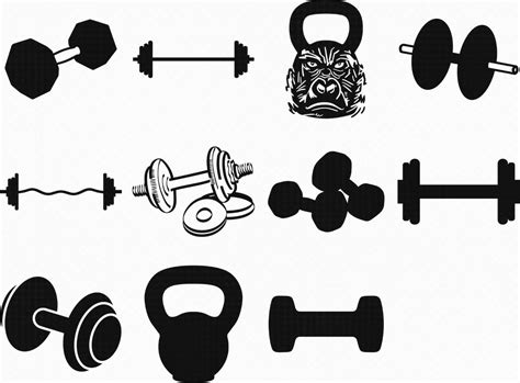 Weights Barbell Dumbbells Kettlebells Svg Eps Png Dxf Clipart For Cricut And Silhouette Etsy