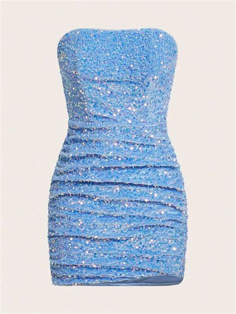 SHEIN ICON Ruched Sequin Tube Bodycon Dress SHEIN UK