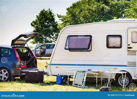 Caravan Trailer Camping On Nature Stock Image Image Of Nature Summer