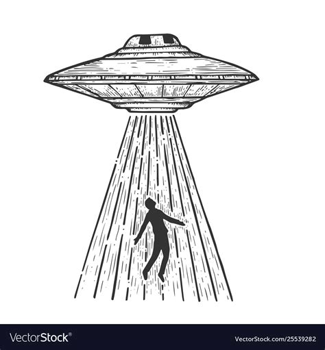 Ufo Kidnaps Human Sketch Engraving Royalty Free Vector Image
