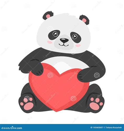 Cute Panda Holding Red Heart Stock Vector Illustration Of Animal