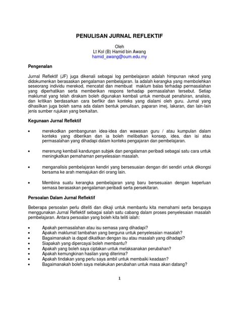 Jurnal penyelidikan dedikasi jilid 10 pelajar bahasa melayu dalam kelas inklusif: 20130220094641_RUJUKAN - Jurnal Reflektif