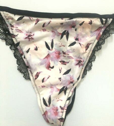 Victorias Secret Sexy Lilac Lilies Satin And Lace V String Thong Size Xs