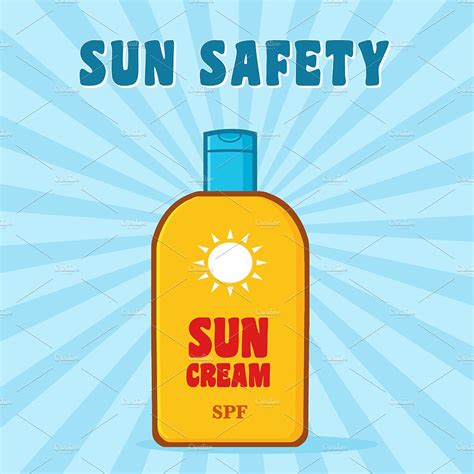 Cartoon Bottle Sunscreen With Text Illustrator Graphics ~ Creative Market