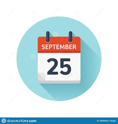 September 25 Vector Flat Daily Calendar Icon Date And Time Day