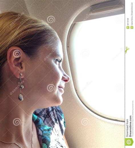 Woman Looking Out Airplane Window Royalty Free Stock Photos Image