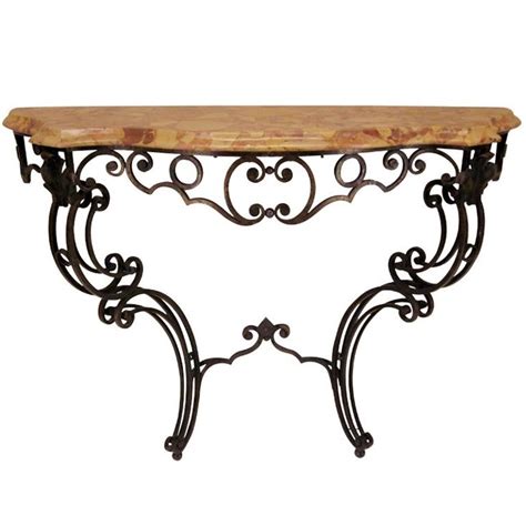 Antique French Regence Wrought Iron Console Table With Marble Top