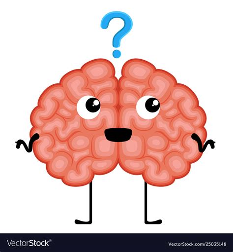 Happy Brain Cartoon With A Question Mark Vector Image