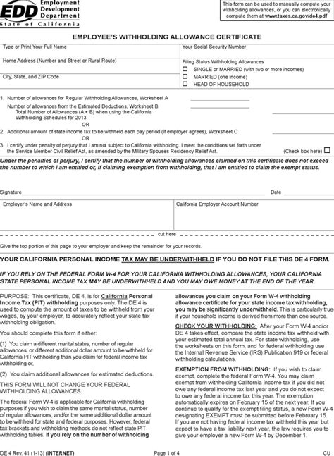 California Edd De 4 Form Printable