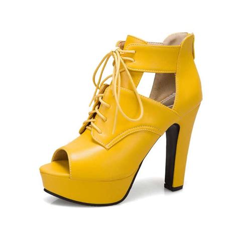 emma jones peep toe cuban heels lace up pumps with back zipper yellow in sexy boots 72 50