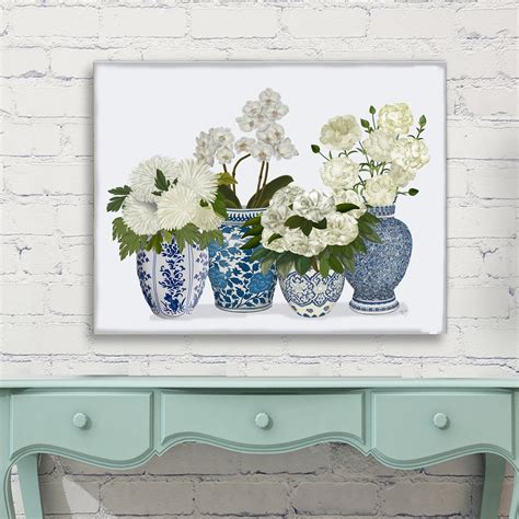 Floral Art Print Chinoiserie Vase Art Blue And White China Etsy