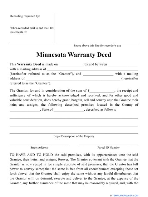 Minnesota Warranty Deed Form Download Printable Pdf Templateroller