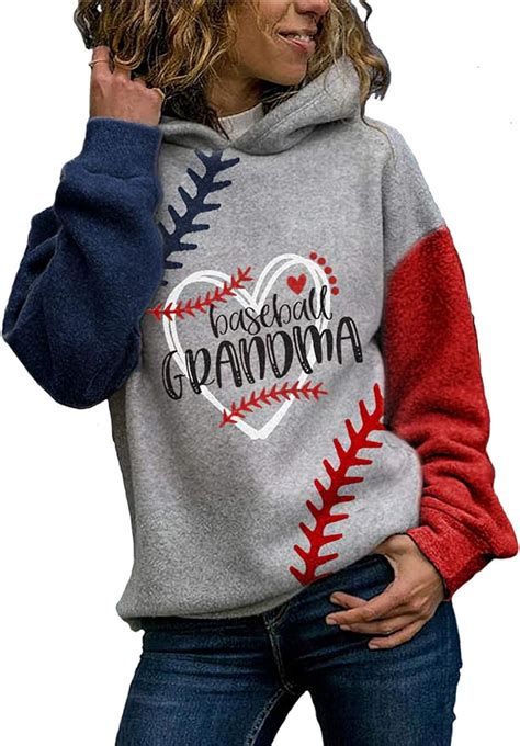 Womens Baseball Grandma Print Hoodie Crew Neck Long Sleeve Sweatshirts