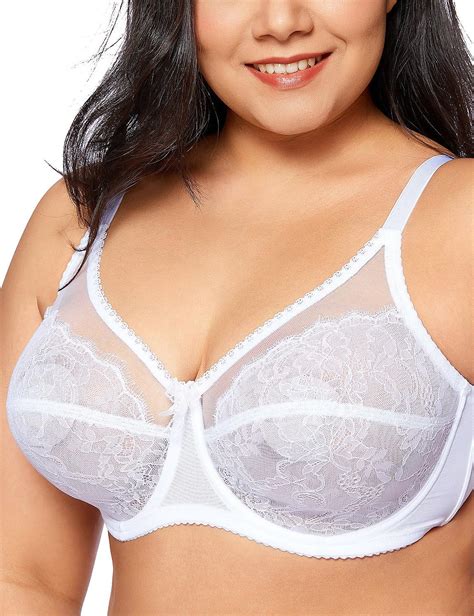 Delimira Womens Plus Size Sheer Lace Underwire Unlined Minimizer Full Coverage Bra At Amazon