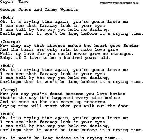 Cryin' Time by George Jones - Counrty song lyrics