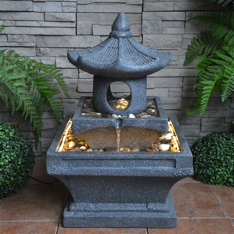 69cm Japanese Style Pagoda Garden Lantern Water Feature Fountain With