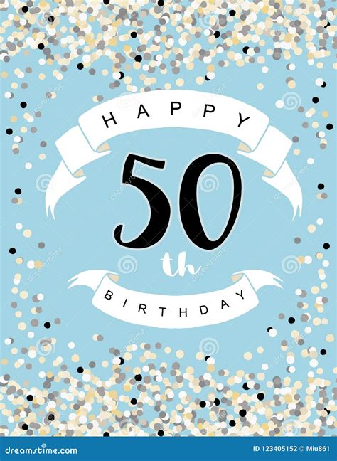 Happy 50th Birthday Vector Illustration Blue Background With Light