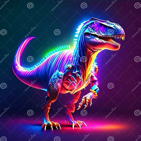 Neon Dinosaur In Neon Light 3d Illustration Stock Illustration