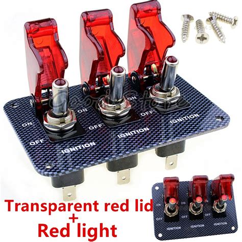 1pcs 3x12v Red Led Safety Cover Aircraft Toggle Switch Carbon Fiber