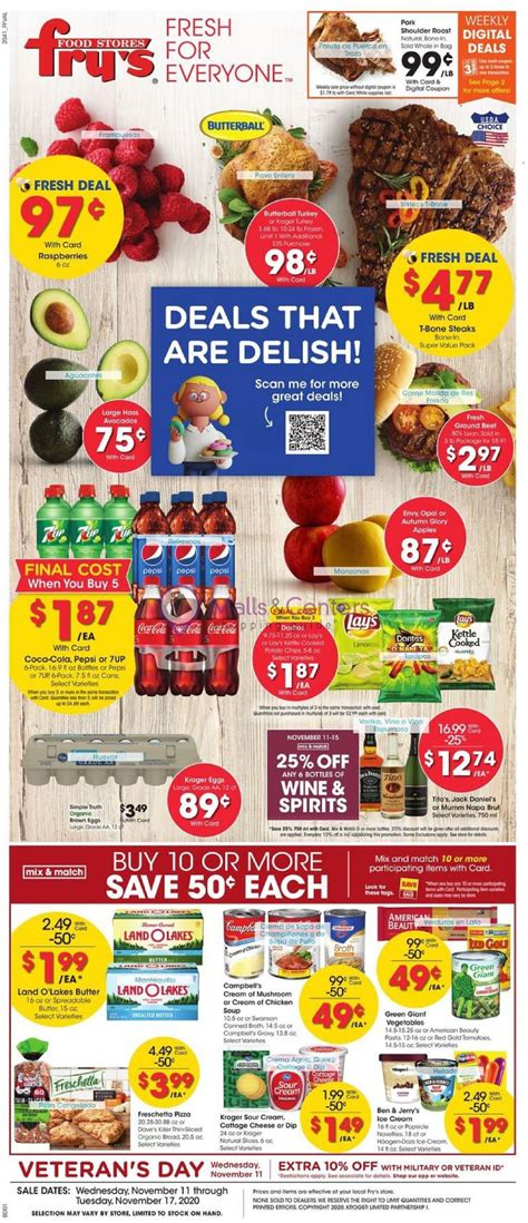 Don't miss out on weekly promotions and discounted catalogue specials by checking this page regularly. Fry's Food Stores Weekly ad valid from 11/11/2020 to 11/17 ...