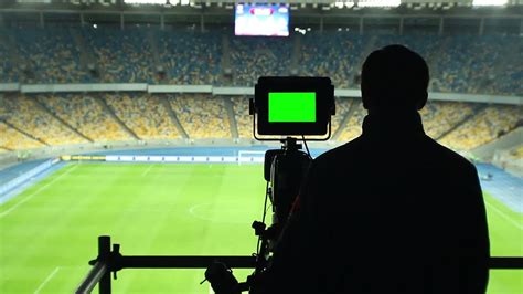 Broadcasting Football Match Tv Camera Green Screen Coverage Stock