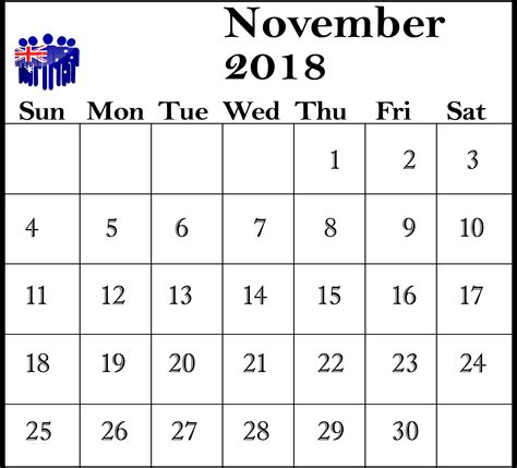 Australia Calendar November 2018 Calendar Australia November