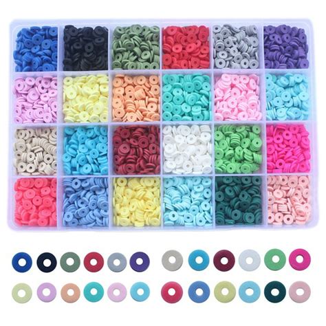 4800pcs 24 Colors 6mm Flat Round Polymer Clay Disc Loose Spacer Bead