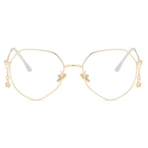 Trendy Polygon Metal Glasses Frame Women 2020 Retro Pendant Chain Plain Mirror Ladies Can Be