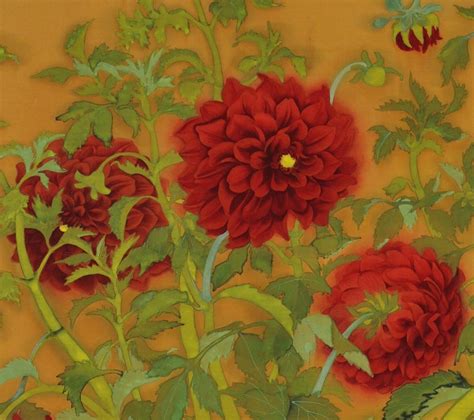 Japanese Painting Framed Panel Dahlias And Roosters Circa 1920 For Sale At 1stdibs