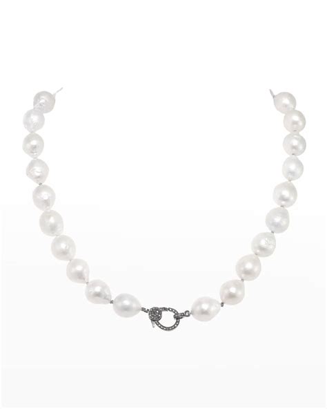 Margo Morrison Small White Baroque Pearl Necklace With Diamond Clasp