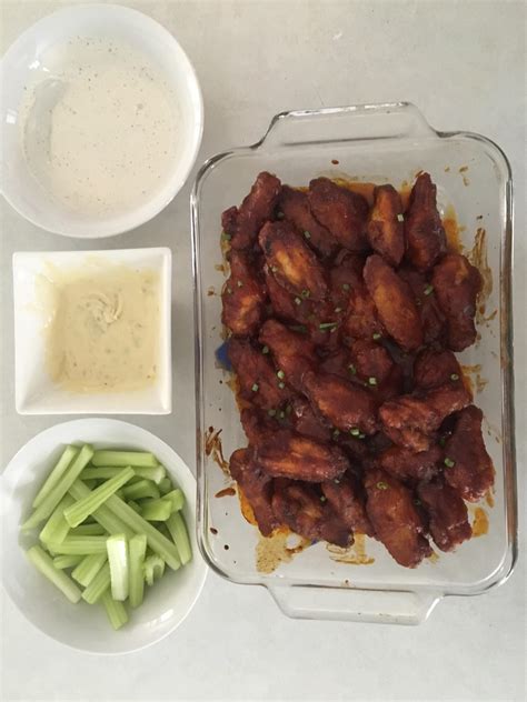 Hot sauces, wing sauces, articles, seasoning blends Homemade Buffalo Chicken Wings with celery, ranch and ...
