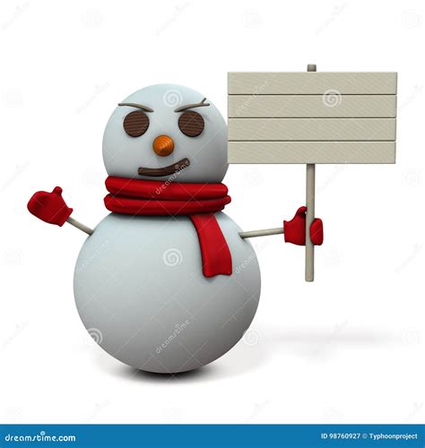 A Snowman Holding A Wooden Sign Stock Illustration Illustration Of