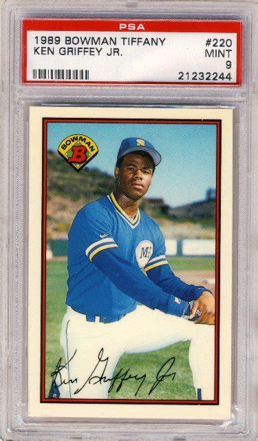 Rookie card eventually climbed over $100. 1989 - Ken Griffey Jr. - Bowman - Tiffany - Rookie Card - PSA 9 - Mint