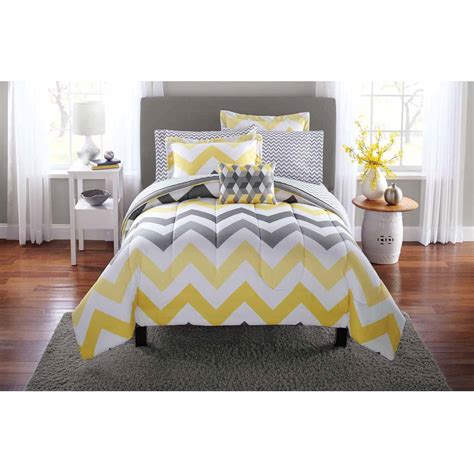 Mainstays Yellow Grey Chevron Bed In A Bag 6 Piece Bedding Comforter