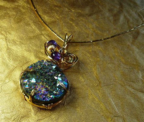 Purple Blue Titanium Druzy 14k Gold Filled Natural Gemstone Jewelry