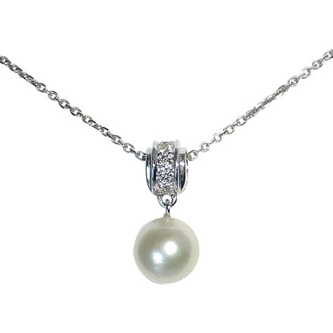 14k White Gold Pearl And Diamond Drop Pendant Necklace From Bejewelled On