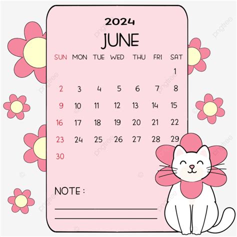 Calendario Junio Flor Gato Png Dibujos Calendario Mensual