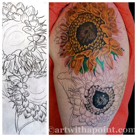 Half sleeve tattoo is a collection of many small tattoos that cover at least half of a person's arm from the shoulder to the elbow. Sunflower Half Sleeve - Art With A Point