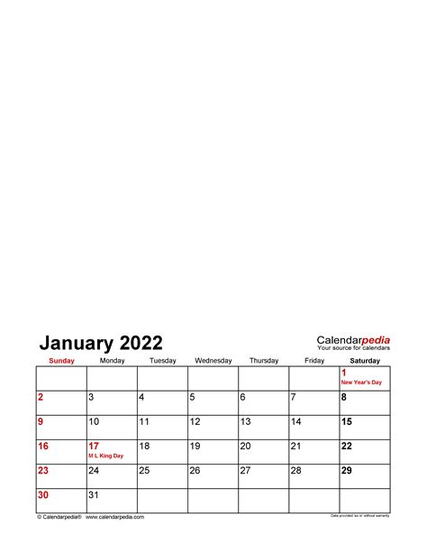 2022 Monthly Calendar Printable Portrait