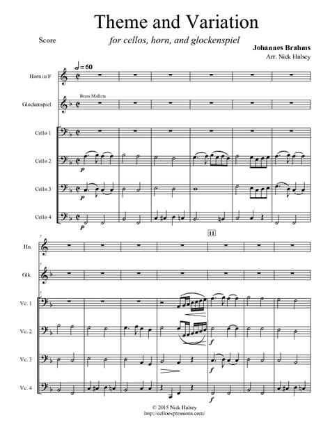 Theme And Variation Brahms Cello Expressions Sheet Music Library