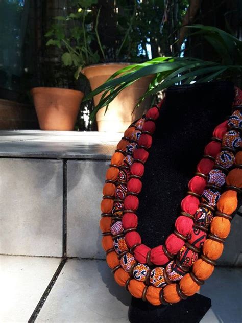 Handmade Aboriginal Fabric Layered Necklace And Wooden Beads