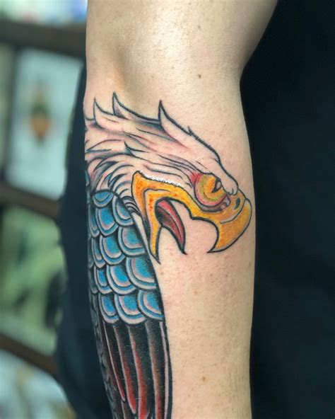 Elbow Traditional Eagle Tattoo Idea