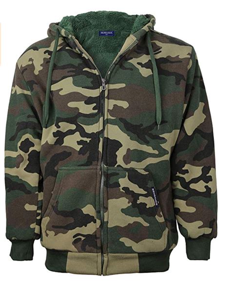 Renegade Sportswear Mens Camouflage Fur Lined Zip Up Hoodie Sweatshirt