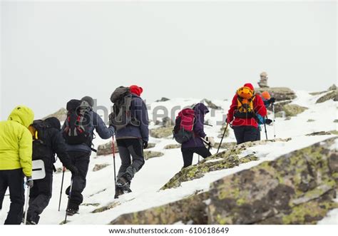 Group Climbers Climbs Mountain Slope Stock Photo 610618649 Shutterstock