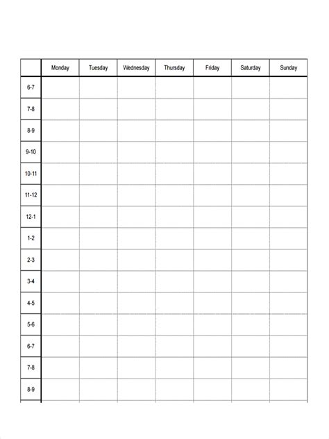 Blank Work Schedule Template Charlotte Clergy Coalition Weekly Schedule Template Pdf Task List