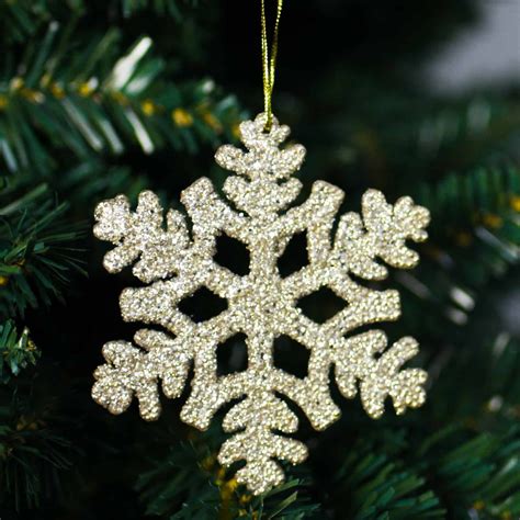 6 Champagne Snowflakes 100mm Tree Decoration