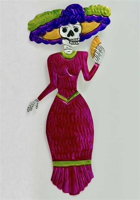 Day Of The Dead Catrina 8 Hand Punched Tin Ornament Mexican Folk Art