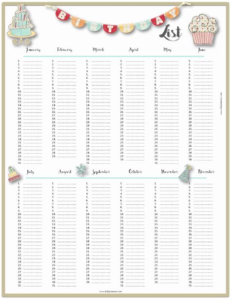 Free Editable Birthday Calendar Template Free Stuff Giveaway